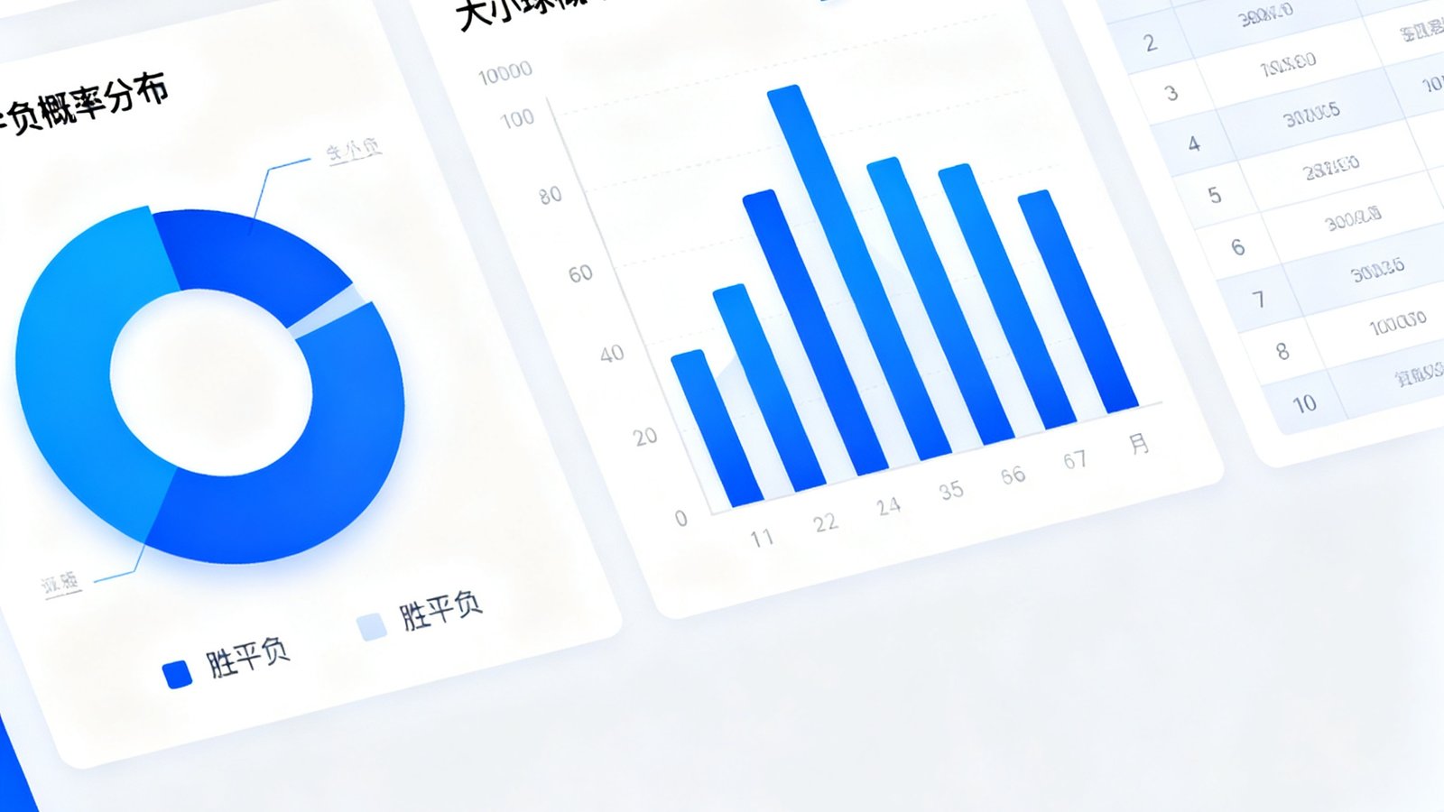 智能预测界面展示胜平负概率饼图、大小球分析与让球参考